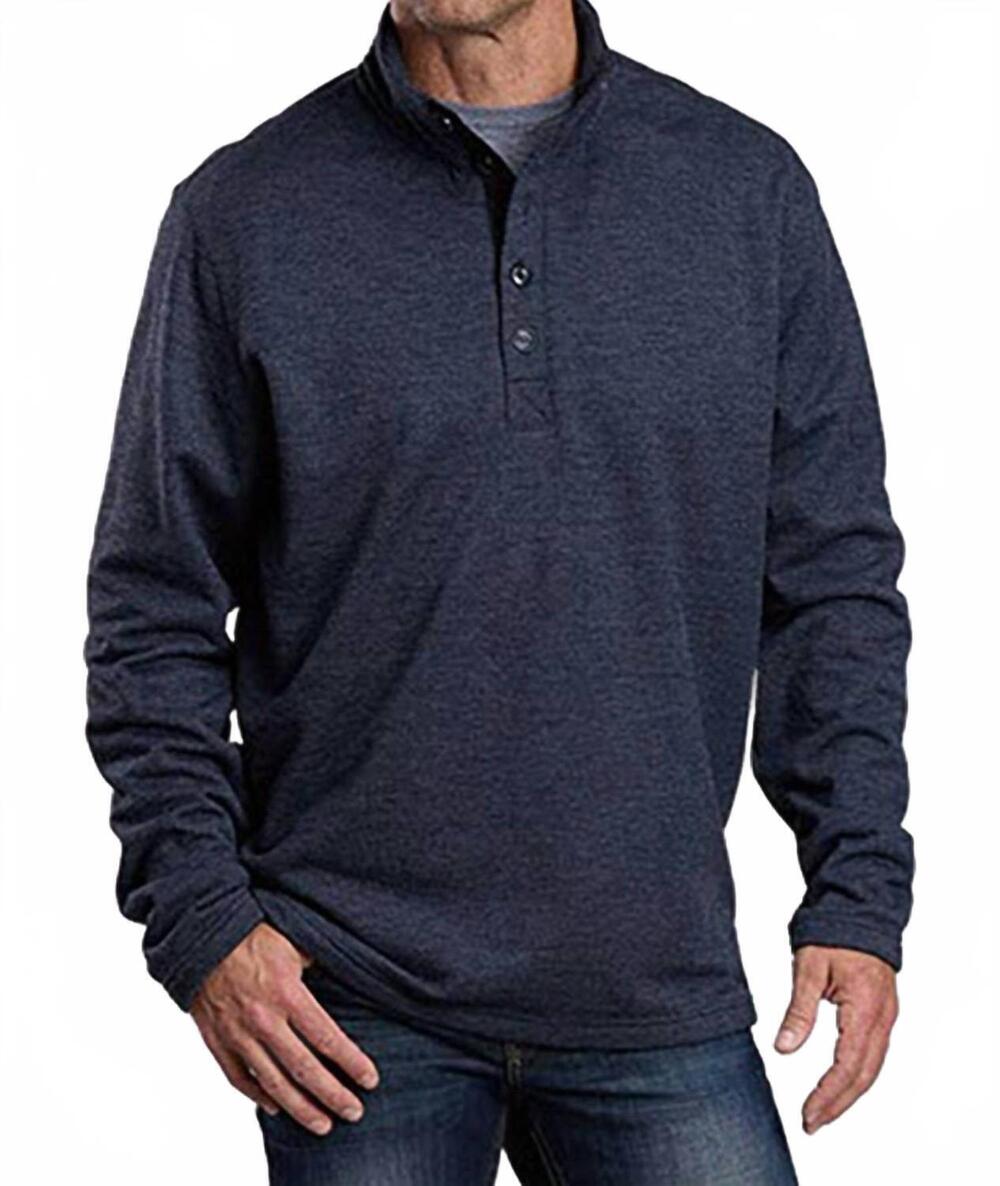 NEW STETSON quarter-button honeycomb knit sweater in grey